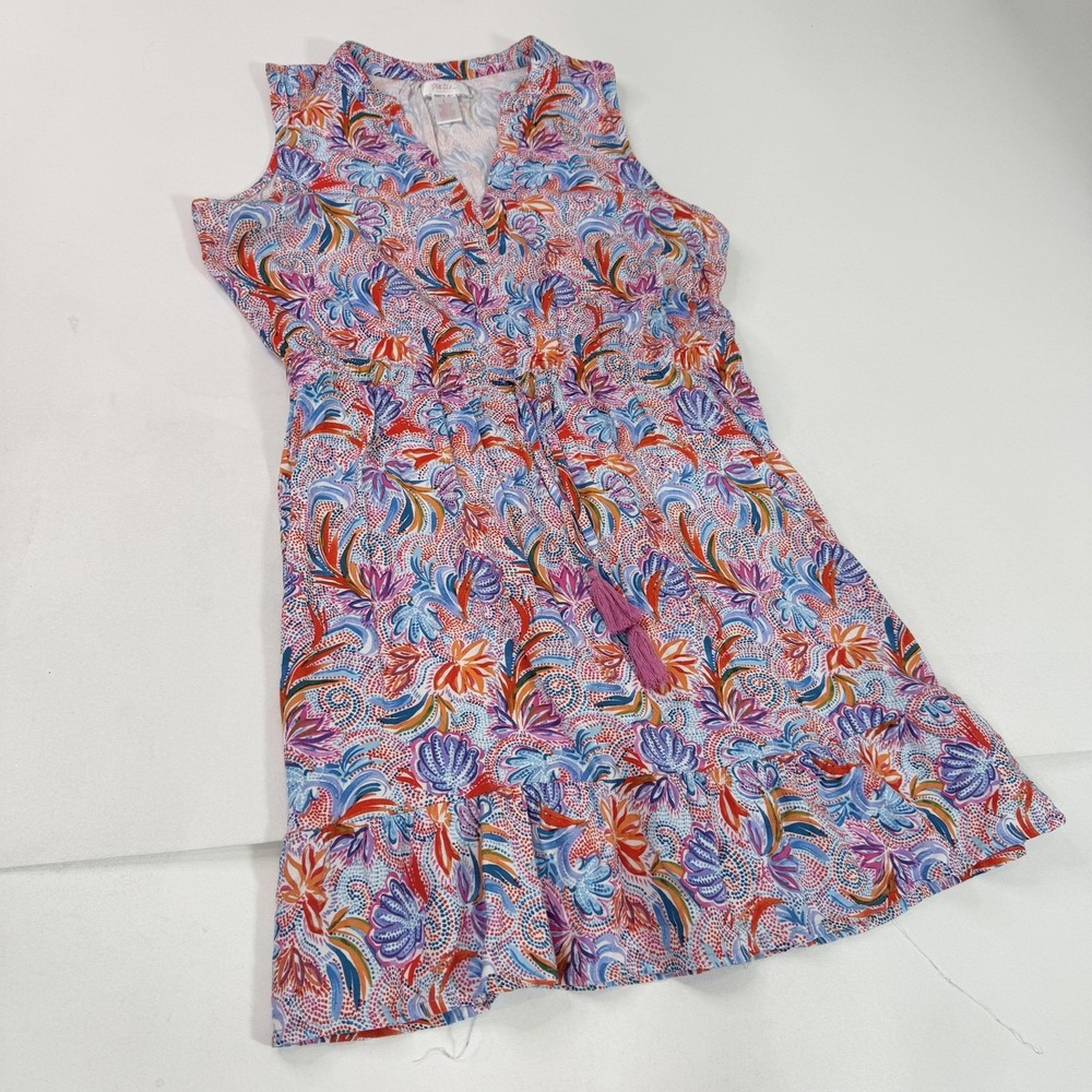 Stella Parker Dress Womens Large Multicolor Floral Tassel Sundress Boho